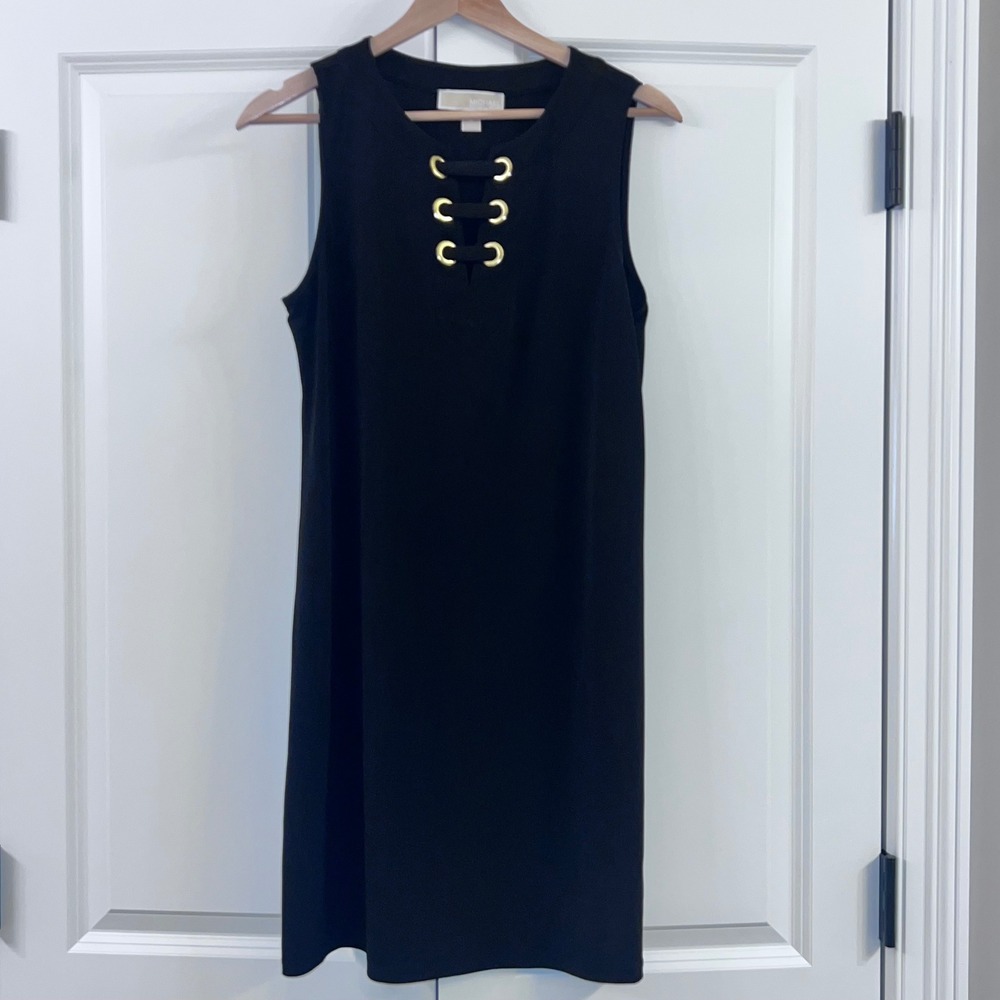 Michael Kors‎ Black Sleeveless Dress Gold Grommet Detail Career Cocktail Size M